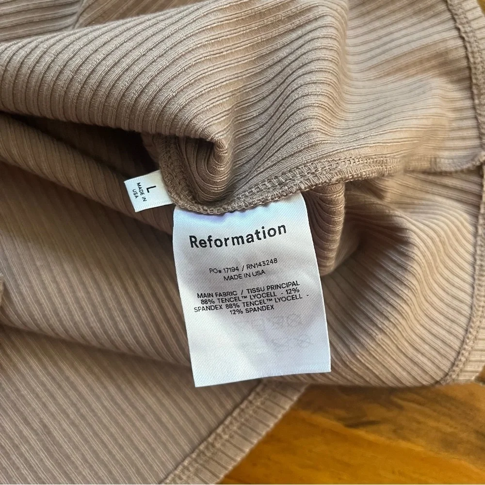 Reformation NEW Tan Sarita Dress Knit Ribbed Square Neck L Mini‎ Dress Bodycon